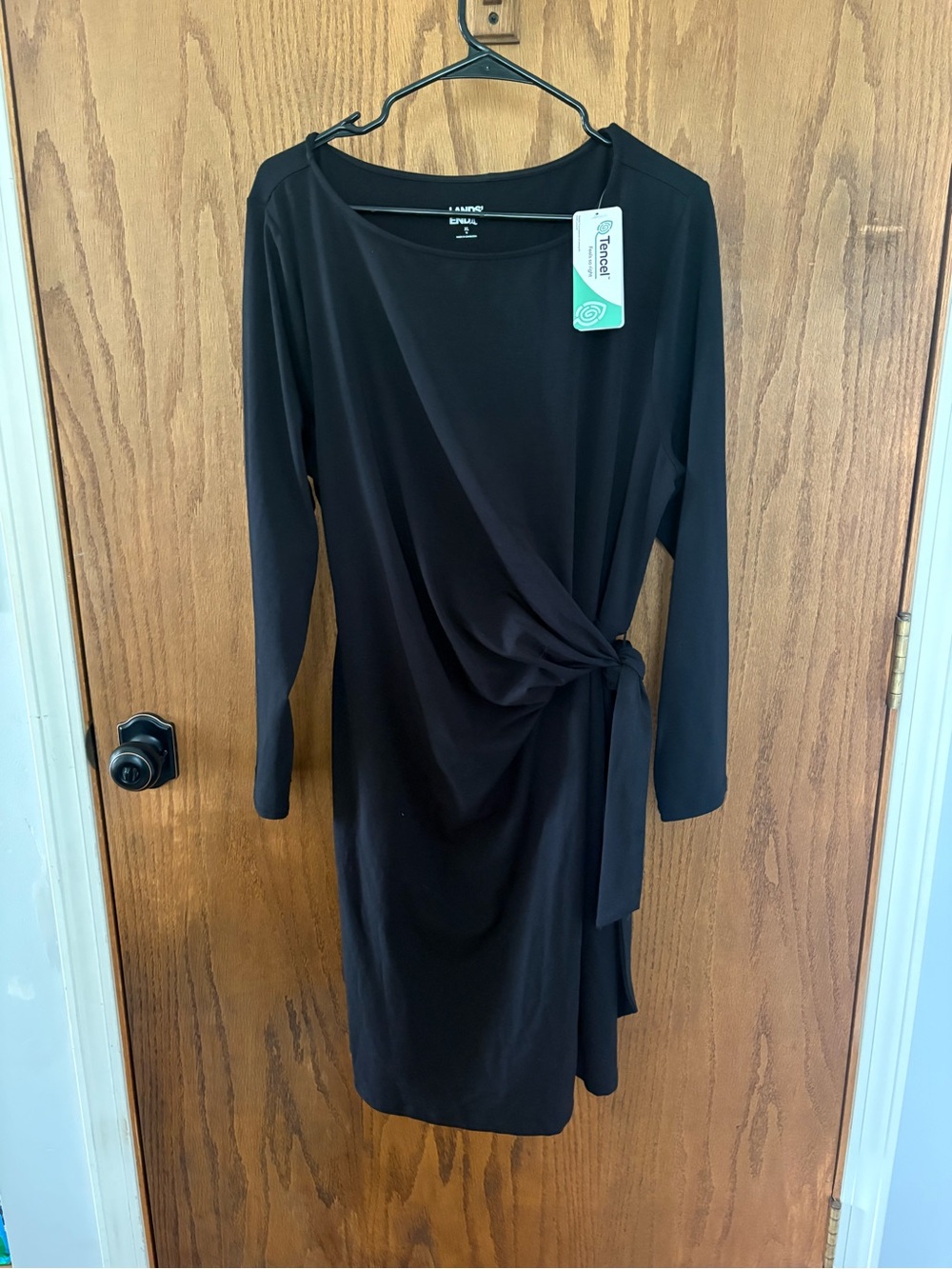 Lands' End Black Long-Sleeve Side Knot Wrap Dress